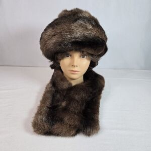 Faux Fur Womens_Hat With Wrap Two Tone Brown